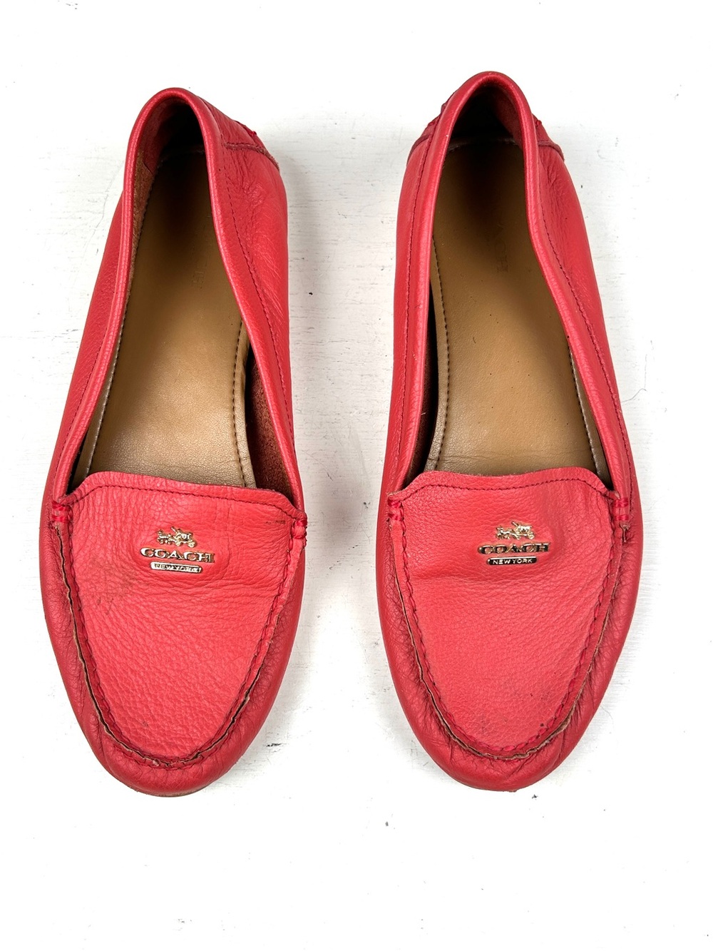COACH Driver Red Pebbled Leather Loafers Women, US 10 - Picture 1 of 7